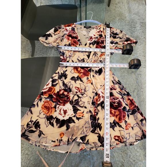 Aakaa Fit & Flare Dress Women's Large Multi Floral Lined Velour Tie Waist V Neck - Picture 8 of 16